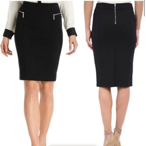 MICHAEL KORS Black Fully-lined Contour Skirt with Gold Zippers & MK pulls - Sz 8 - Picture 9 of 9